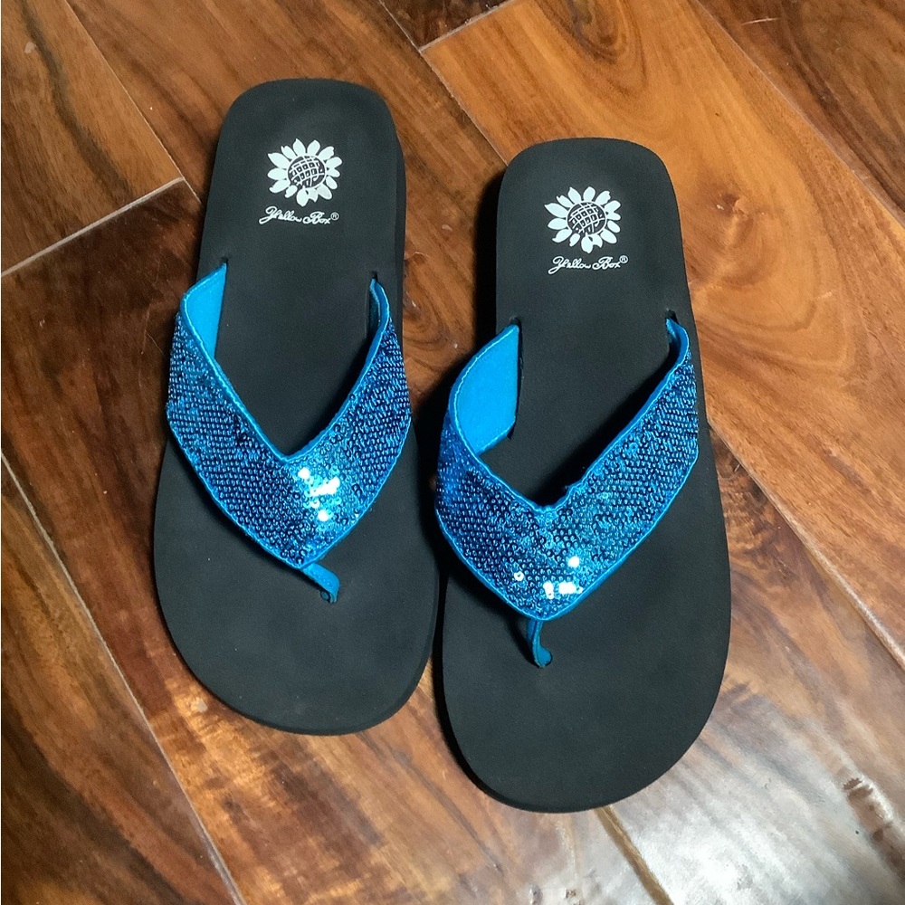Yellow Box Glitter Blue Flip Flops